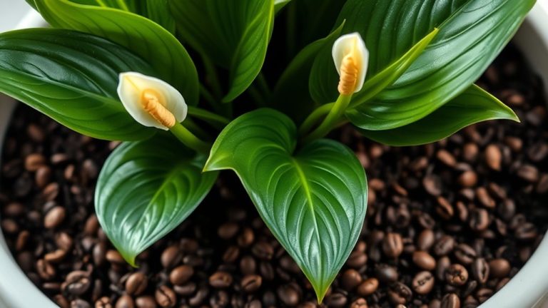 peace lilies and coffee grounds