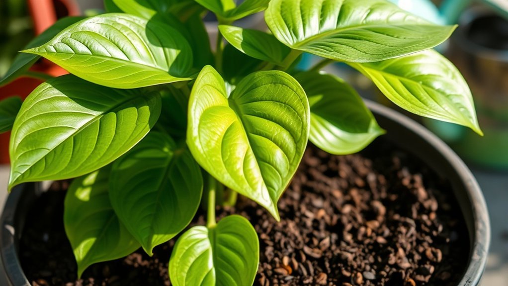 pothos and coffee grounds