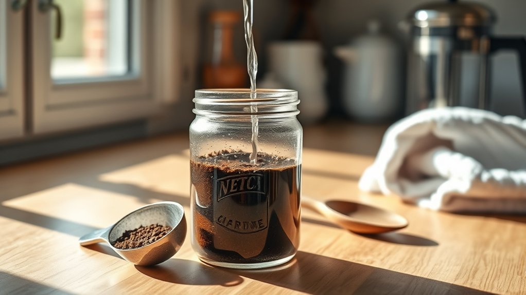 coarsely ground coffee steeping